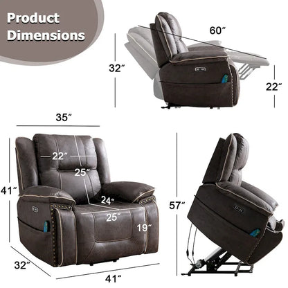 Fauteuil releveur confortable avec massage chauffant, porte-gobelet et port USB
