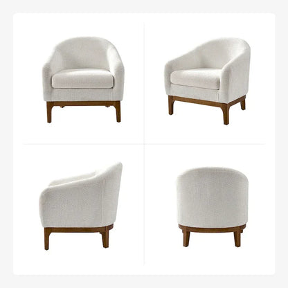 Fauteuil tonneau moderne Augus en bouclette avec pieds en bois massif par HULALA HOME