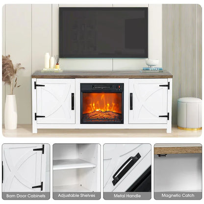 Meuble TV de ferme avec cheminée électrique de 58 po, console pour téléviseurs jusqu'à 65 po