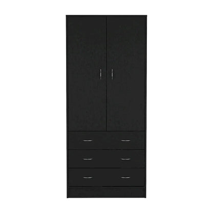 19 Armoire moderne à deux portes avec 3 tiroirs et 1 tringle de penderie pour chambre à coucher