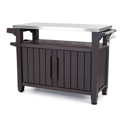 Chariot de service de bar à roulettes pour barbecue extérieur avec rangement marron foncé - 35,4 H x 48,7 L x 20,4 P