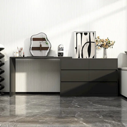 Commode pivotante 32,7H et bureau coiffeuse 6 tiroirs Blanc/Noir