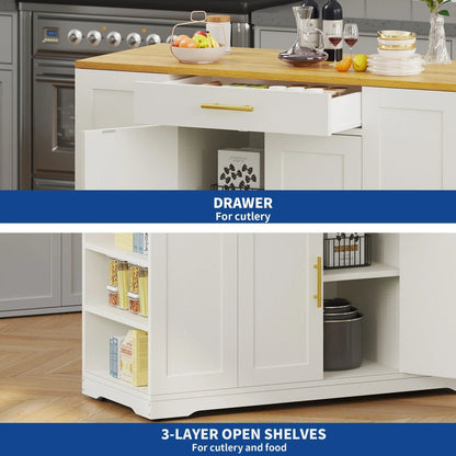 Moasis 53 pouces, îlot de cuisine roulant, armoire de rangement, chariot de cuisine mobile portable