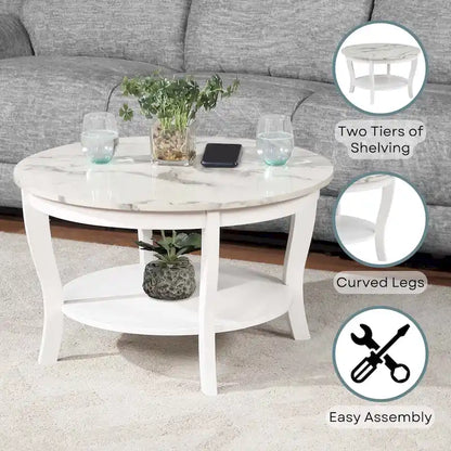 Table basse ronde avec étagère