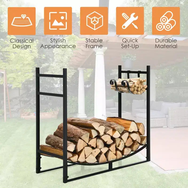 Range-bûches 33'' avec support à petit bois amovible en acier pour cheminée