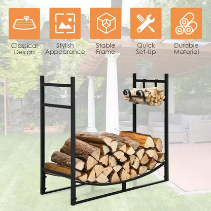 Range-bûches 33'' avec support à petit bois amovible en acier pour cheminée