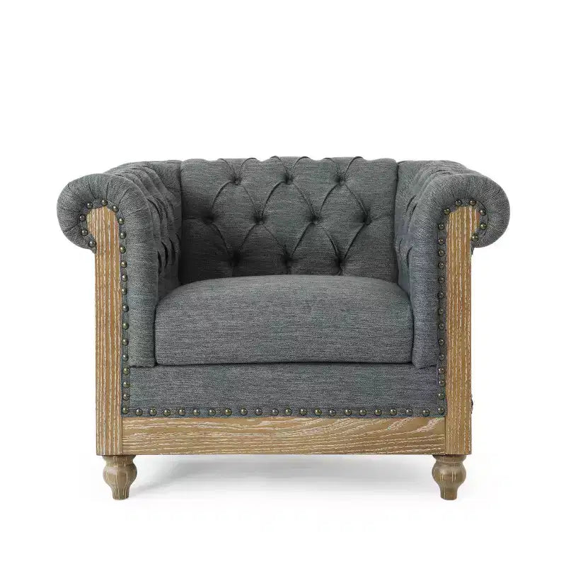Fauteuil club Chesterfield en tissu capitonné avec clous décoratifs