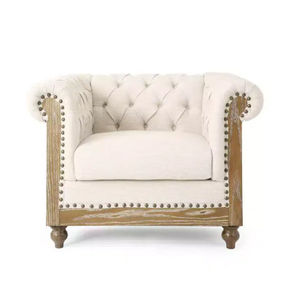 Fauteuil club Chesterfield en tissu capitonné avec clous décoratifs