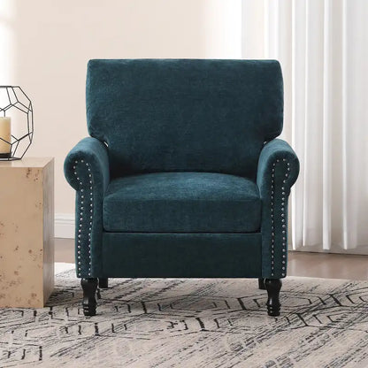 Fauteuil moderne rembourré avec clous décoratifs et pieds en bois