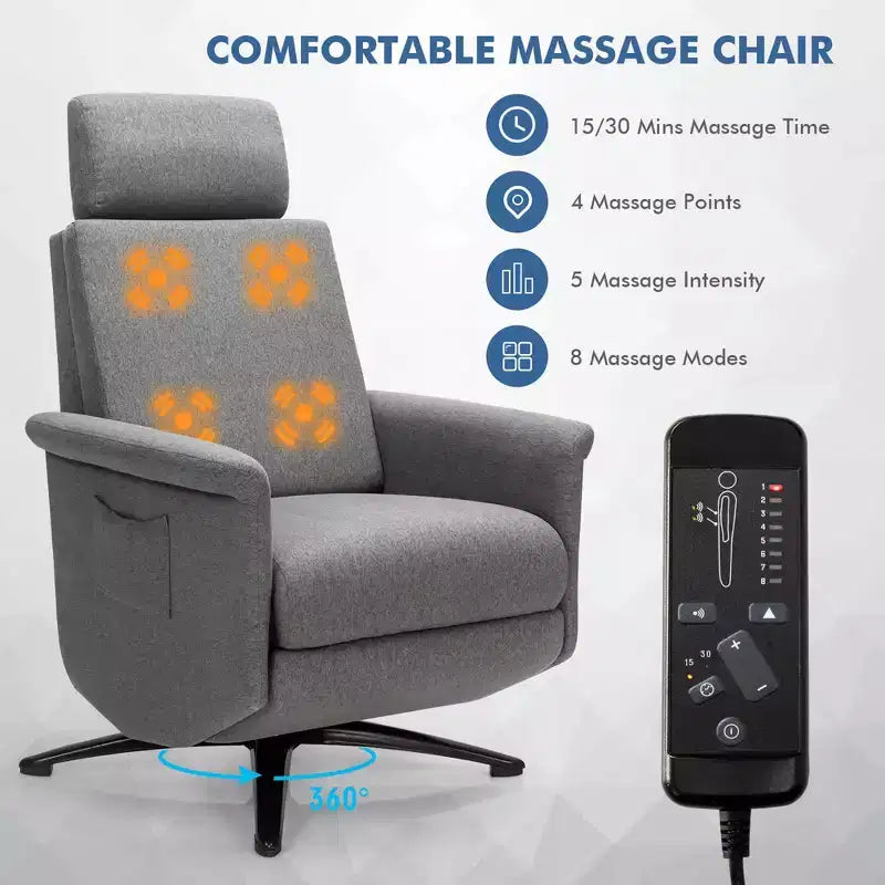 Fauteuil inclinable massant vibrant avec télécommande et appui-tête réglable Gris
