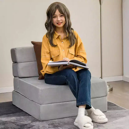 Chaise Pliante Triple Convertible en Lit/Banquette/Canapé Gris pour Chambre d'Étudiant