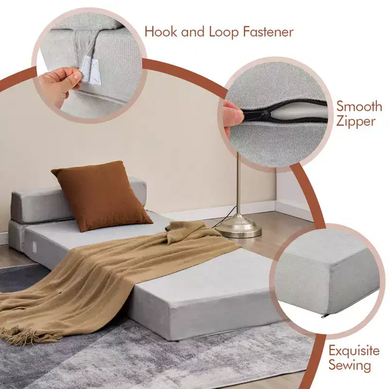 Chaise Pliante Triple Convertible en Lit/Banquette/Canapé Gris pour Chambre d'Étudiant