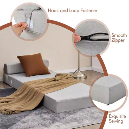 Chaise Pliante Triple Convertible en Lit/Banquette/Canapé Gris pour Chambre d'Étudiant