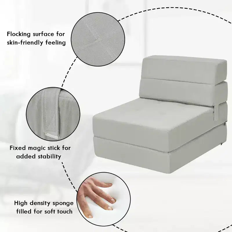 Chaise Pliante Triple Convertible en Lit/Banquette/Canapé Gris pour Chambre d'Étudiant