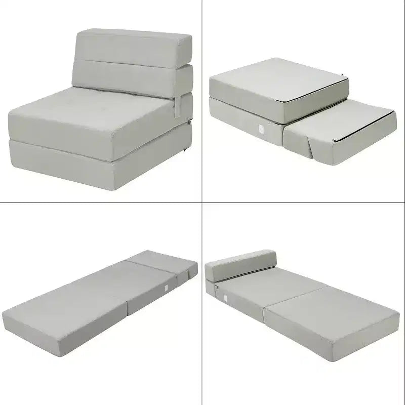 Chaise Pliante Triple Convertible en Lit/Banquette/Canapé Gris pour Chambre d'Étudiant