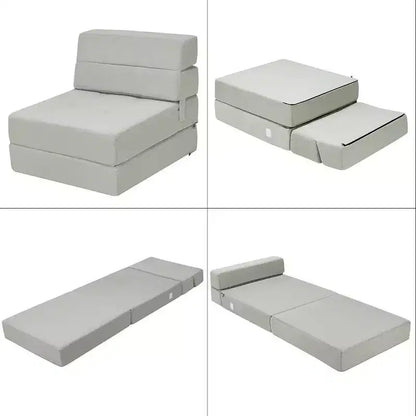 Chaise Pliante Triple Convertible en Lit/Banquette/Canapé Gris pour Chambre d'Étudiant