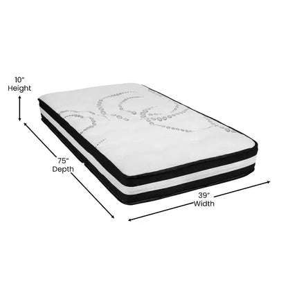 Cadre de lit plateforme en métal de 14 pouces avec matelas à ressorts ensachés de 10 pouces en boîte et surmatelas en mousse à mémoire de forme de 2 pouces à gel rafraîchissant