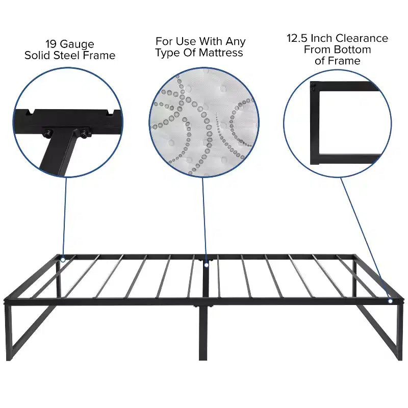 Cadre de lit plateforme en métal de 14 pouces avec matelas à ressorts ensachés de 10 pouces en boîte et surmatelas en mousse à mémoire de forme de 2 pouces à gel rafraîchissant