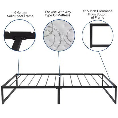 Cadre de lit plateforme en métal de 14 pouces avec matelas à ressorts ensachés de 10 pouces en boîte et surmatelas en mousse à mémoire de forme de 2 pouces à gel rafraîchissant