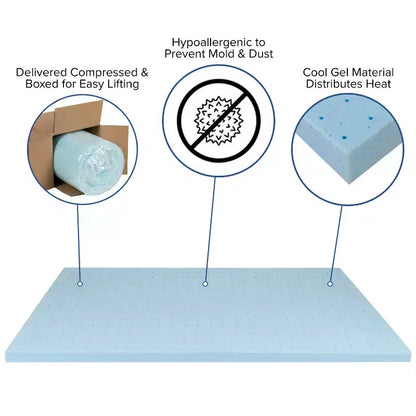 Cadre de lit plateforme en métal de 14 pouces avec matelas à ressorts ensachés de 10 pouces en boîte et surmatelas en mousse à mémoire de forme de 2 pouces à gel rafraîchissant
