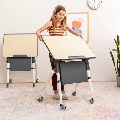 Bureau étudiant emboîtable avec panneau de modestie, Mobilier de classe, Érable/Gris