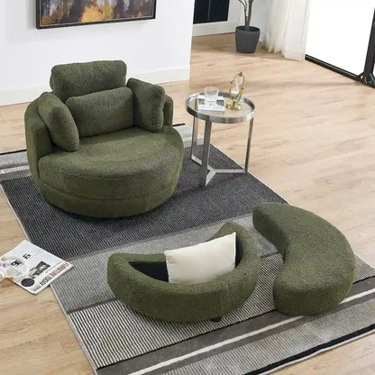 Fauteuil crapaud pivotant surdimensionné avec pouf de rangement lune
