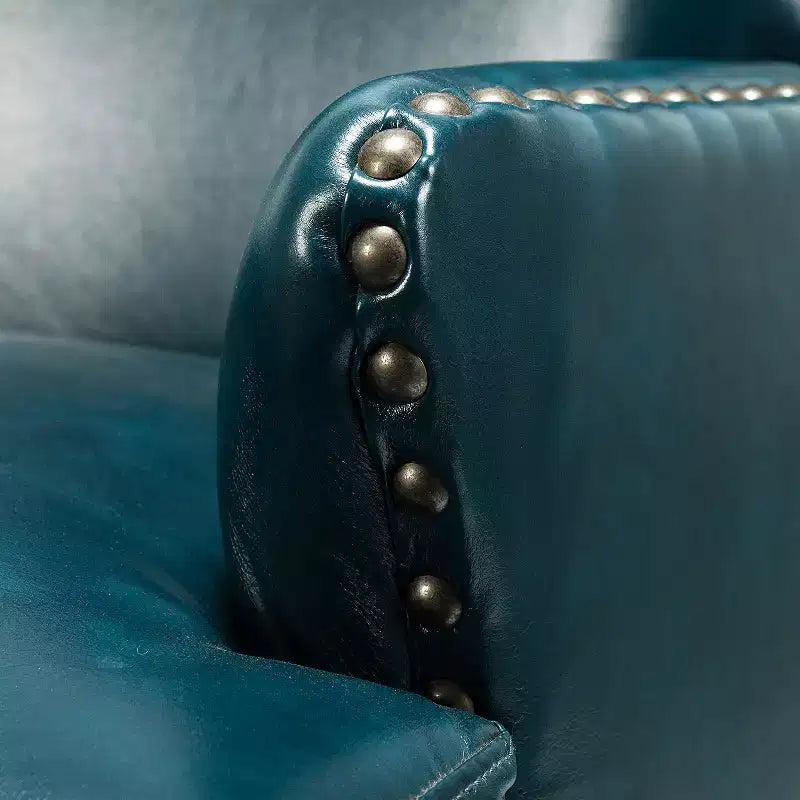 Fauteuil à oreilles en cuir végétalien de transition avec garniture cloutée pour salon et chambre à coucher
