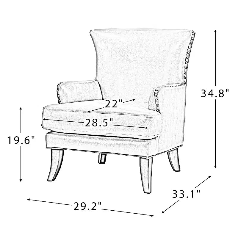 Fauteuil à oreilles en cuir végétalien de transition avec garniture cloutée pour salon et chambre à coucher