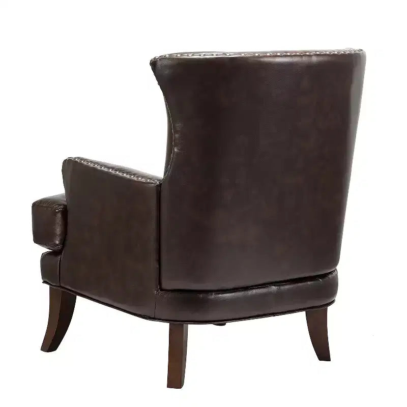 Fauteuil à oreilles en cuir végétalien de transition avec garniture cloutée pour salon et chambre à coucher