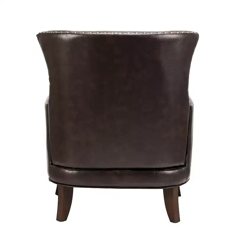 Fauteuil à oreilles en cuir végétalien de transition avec garniture cloutée pour salon et chambre à coucher