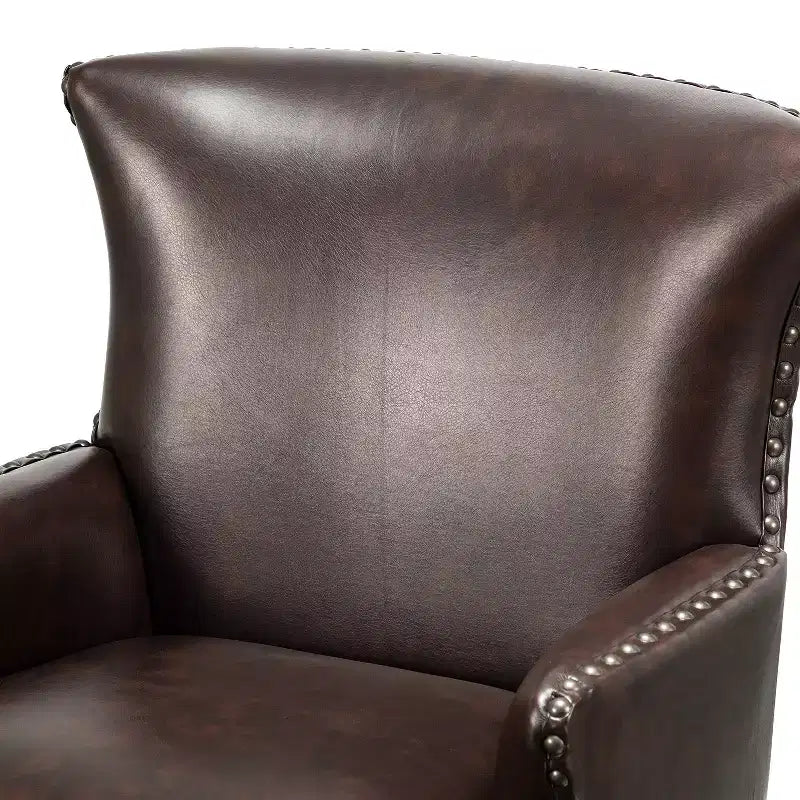 Fauteuil à oreilles en cuir végétalien de transition avec garniture cloutée pour salon et chambre à coucher
