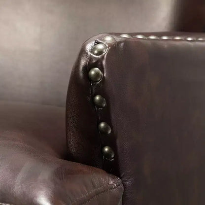 Fauteuil à oreilles en cuir végétalien de transition avec garniture cloutée pour salon et chambre à coucher