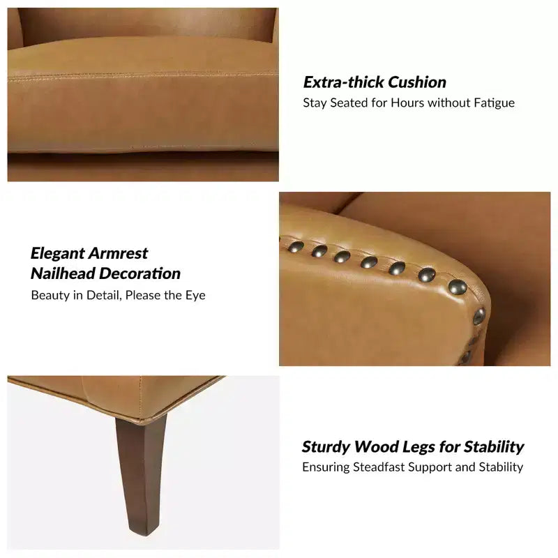 Fauteuil à oreilles en cuir végétalien de transition avec garniture cloutée pour salon et chambre à coucher