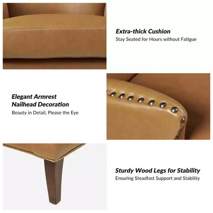 Fauteuil à oreilles en cuir végétalien de transition avec garniture cloutée pour salon et chambre à coucher