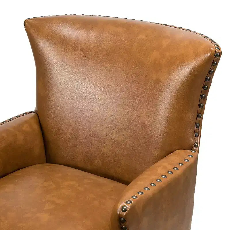 Fauteuil à oreilles en cuir végétalien de transition avec garniture cloutée pour salon et chambre à coucher