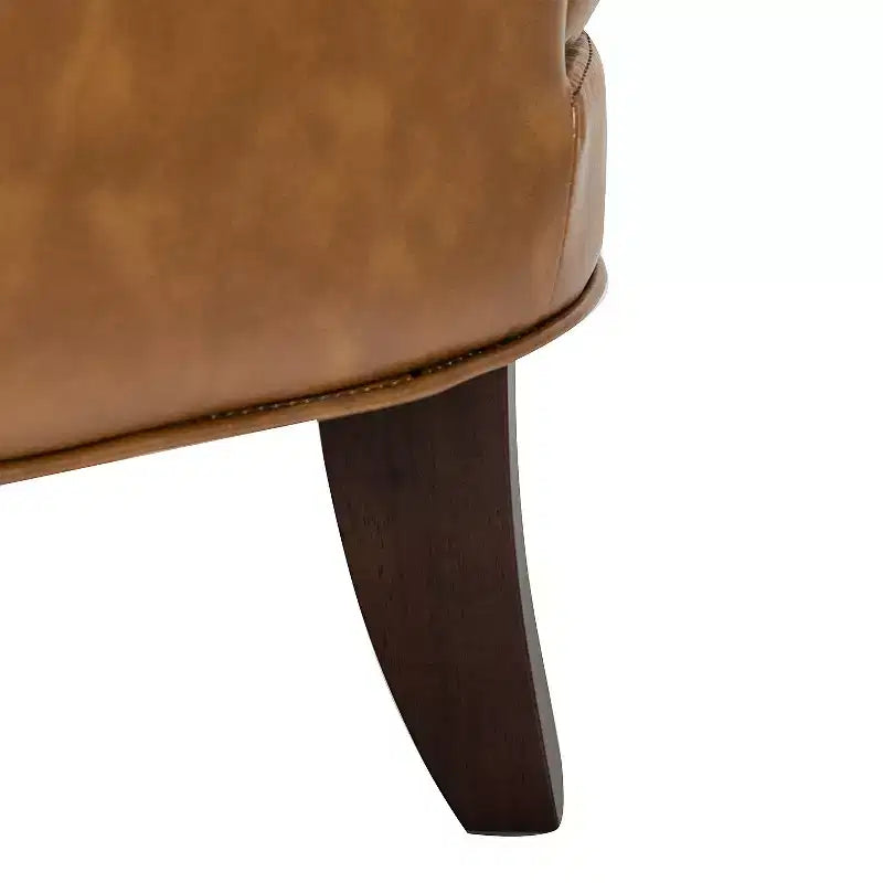 Fauteuil à oreilles en cuir végétalien de transition avec garniture cloutée pour salon et chambre à coucher