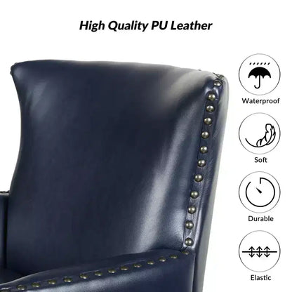 Fauteuil à oreilles en cuir végétalien de transition avec garniture cloutée pour salon et chambre à coucher