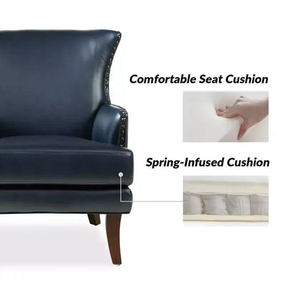 Fauteuil à oreilles en cuir végétalien de transition avec garniture cloutée pour salon et chambre à coucher