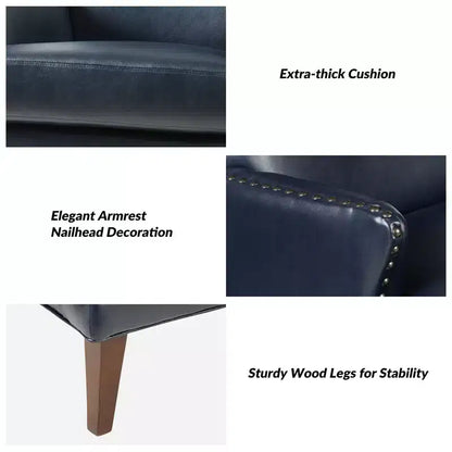 Fauteuil à oreilles en cuir végétalien de transition avec garniture cloutée pour salon et chambre à coucher