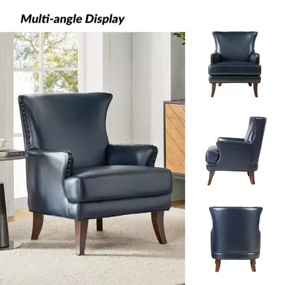 Fauteuil à oreilles en cuir végétalien de transition avec garniture cloutée pour salon et chambre à coucher