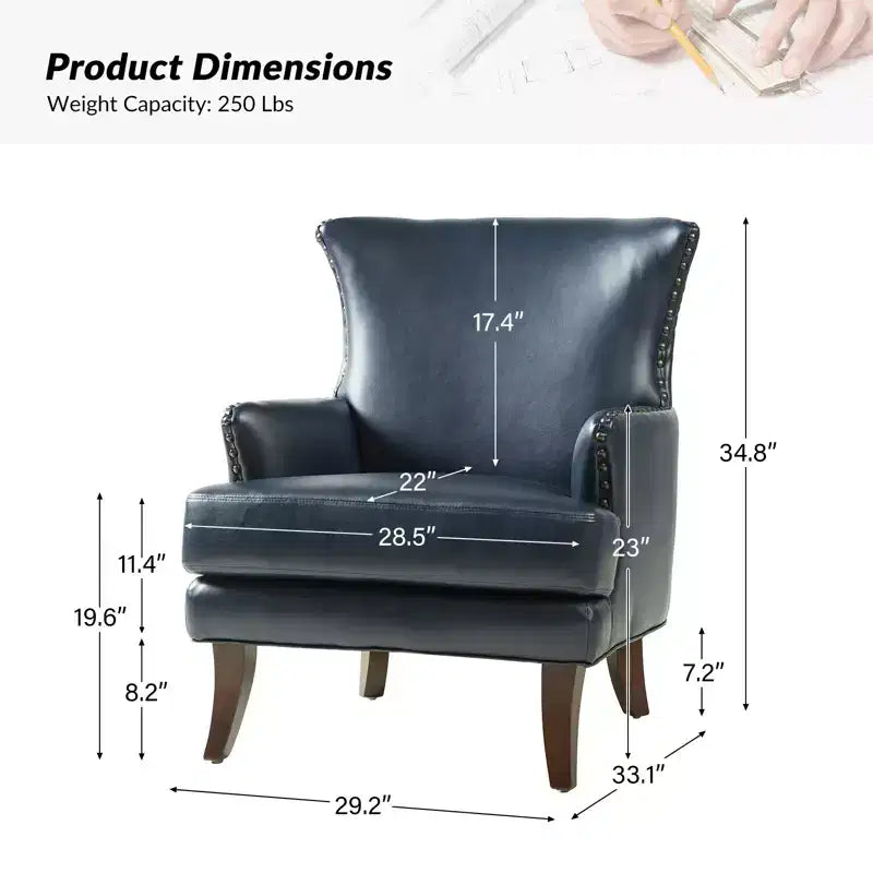 Fauteuil à oreilles en cuir végétalien de transition avec garniture cloutée pour salon et chambre à coucher