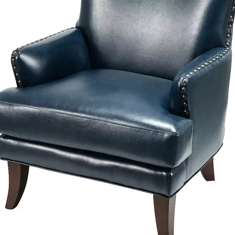 Fauteuil à oreilles en cuir végétalien de transition avec garniture cloutée pour salon et chambre à coucher