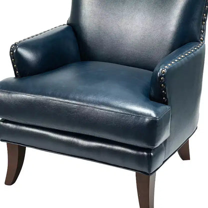 Fauteuil à oreilles en cuir végétalien de transition avec garniture cloutée pour salon et chambre à coucher