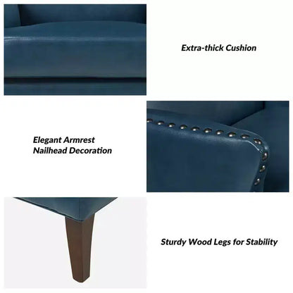 Fauteuil à oreilles en cuir végétalien de transition avec garniture cloutée pour salon et chambre à coucher