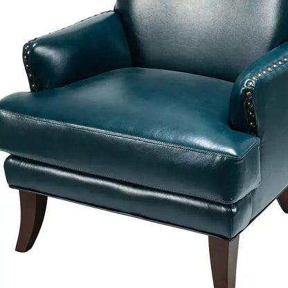 Fauteuil à oreilles en cuir végétalien de transition avec garniture cloutée pour salon et chambre à coucher
