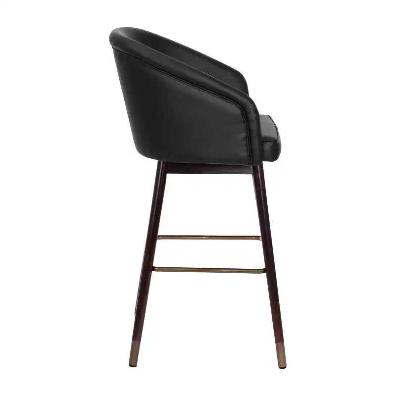 Tabouret de bar moderne mi-hauteur de qualité commerciale avec pieds en bois de hêtre et dossier incurvé