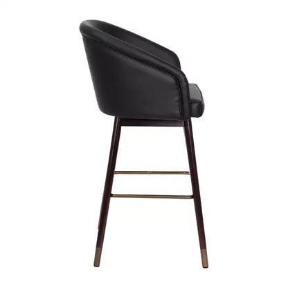 Tabouret de bar moderne mi-hauteur de qualité commerciale avec pieds en bois de hêtre et dossier incurvé