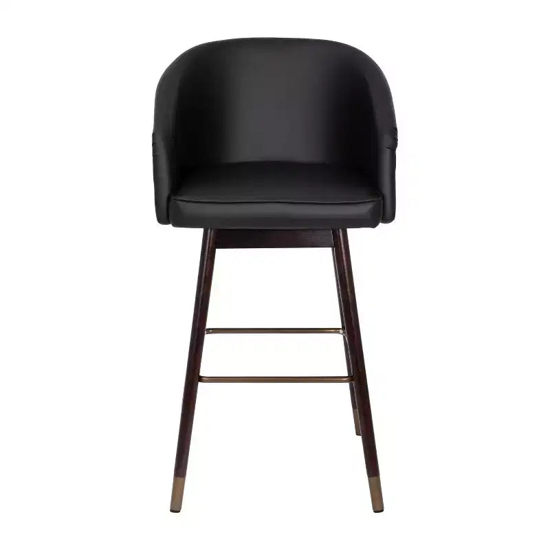 Tabouret de bar moderne mi-hauteur de qualité commerciale avec pieds en bois de hêtre et dossier incurvé