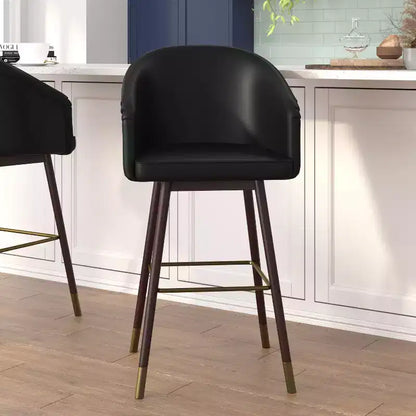 Tabouret de bar moderne mi-hauteur de qualité commerciale avec pieds en bois de hêtre et dossier incurvé