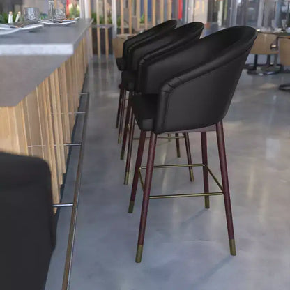 Tabouret de bar moderne mi-hauteur de qualité commerciale avec pieds en bois de hêtre et dossier incurvé